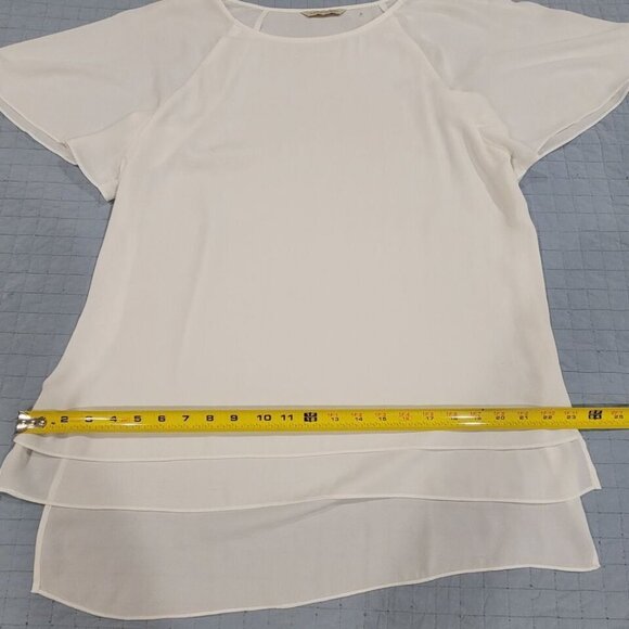 Soft Surroundings Semi Sheer Hi-Lo Dressy Career Blouse Off White Shirt Top M - Picture 7 of 9